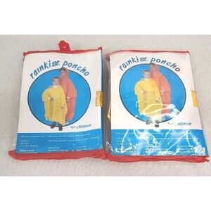 New 2 Pack Rainkist Poncho For Children Unisex Yellow Heavy Vinyl Side Snaps